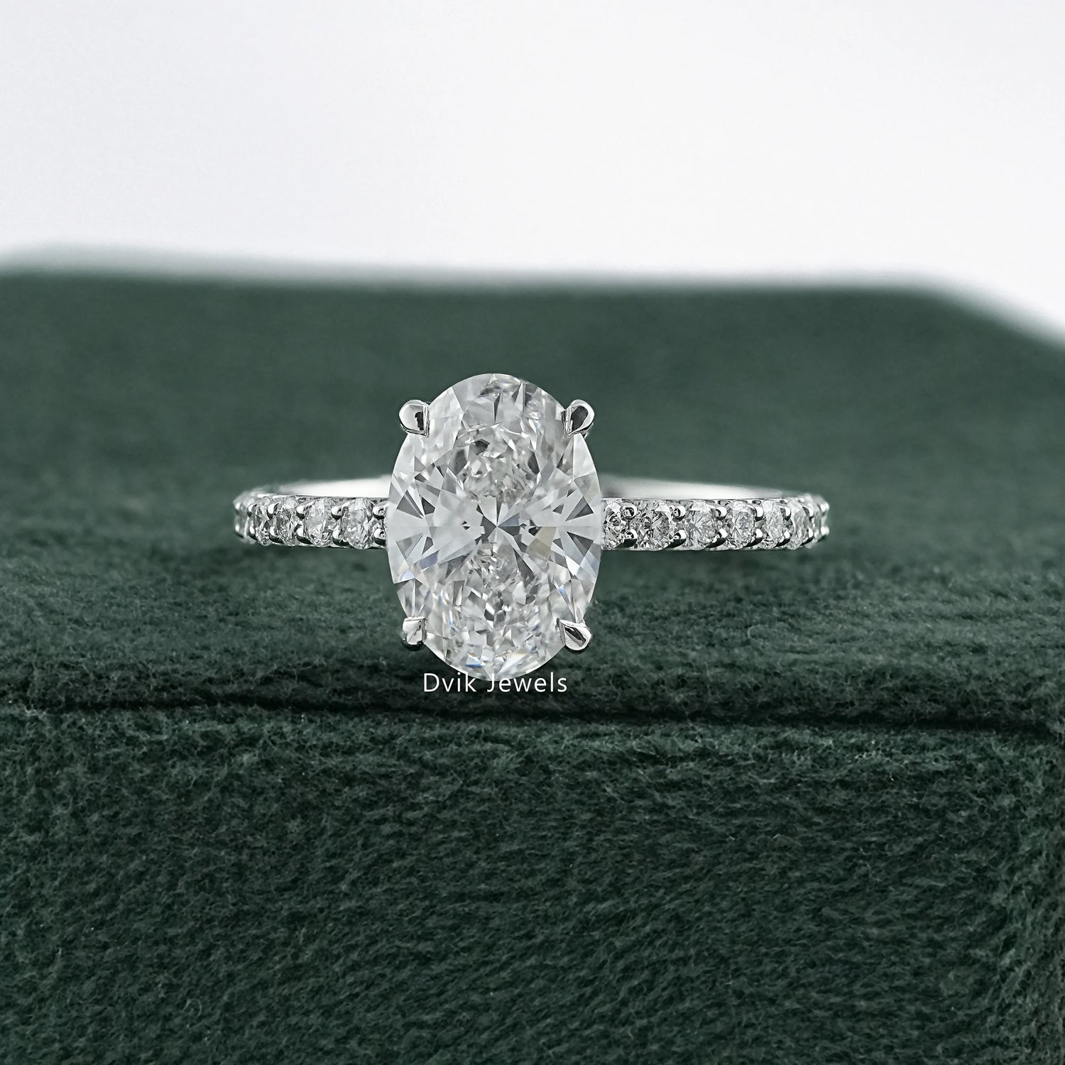 Oval Cut Lab Diamond Engagement Ring with Pave Band Ring