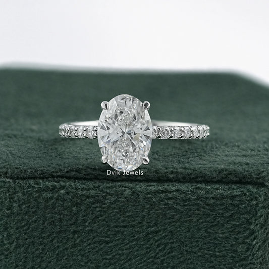 Oval Cut Lab Diamond Engagement Ring with Pave Band