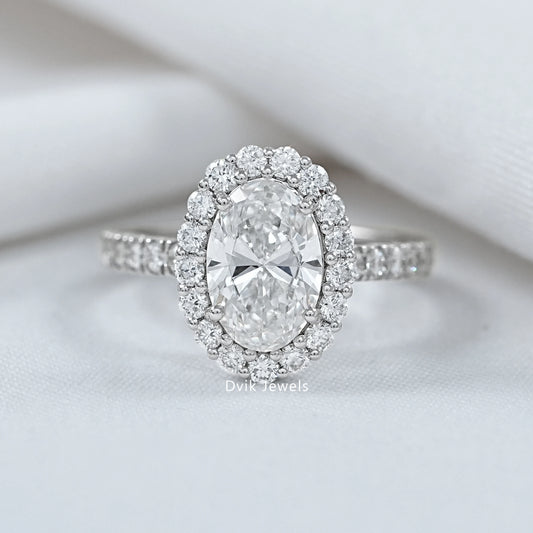 Oval Lab Diamond Halo With Accent Engagement Ring