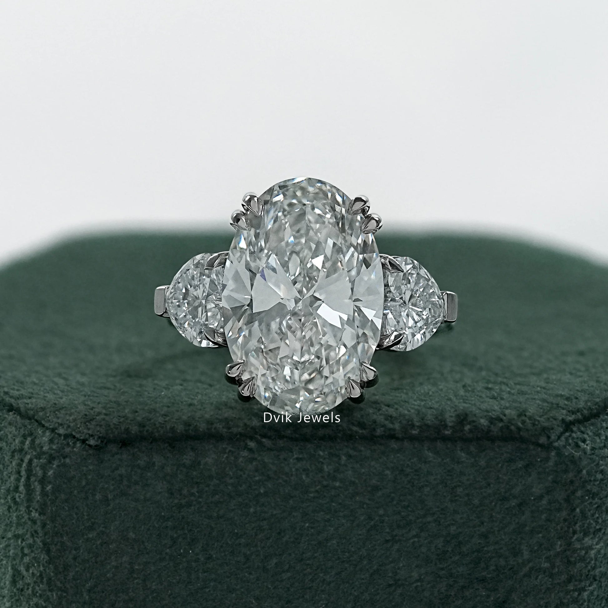 Three stone engagement ring oval double prong oval three stone ring front view