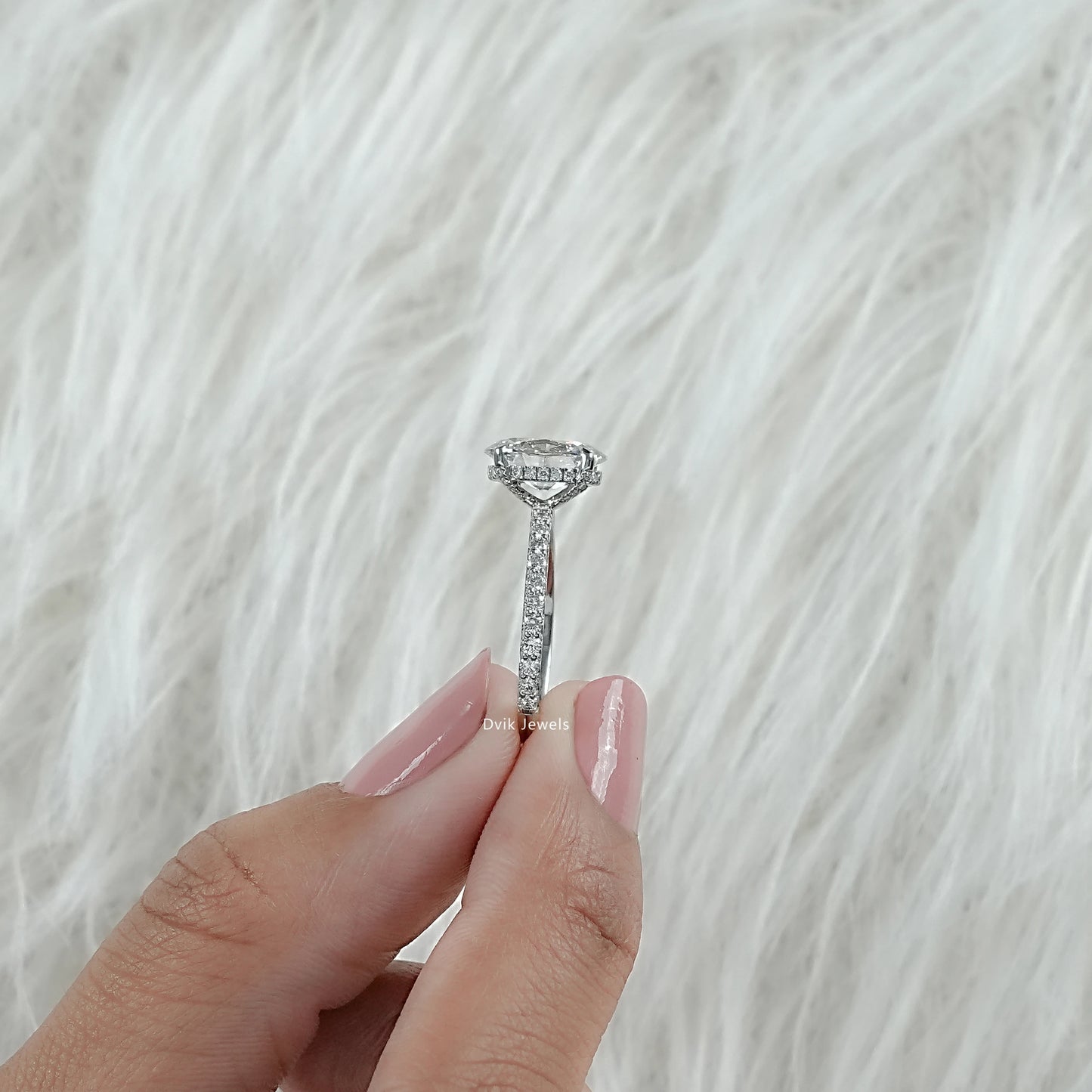 Oval Cut Lab Diamond Engagement Ring with Pave Band