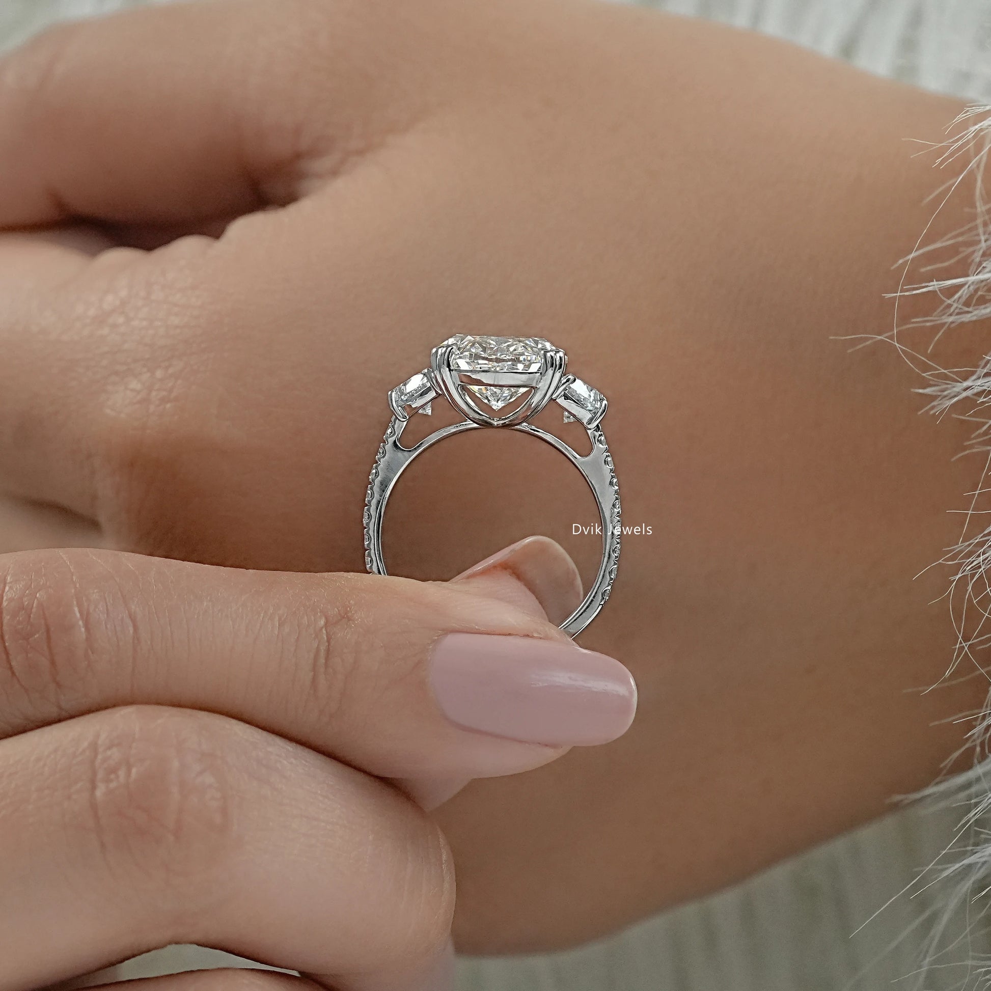 Vintage oval engagement rings half moon accents close up view