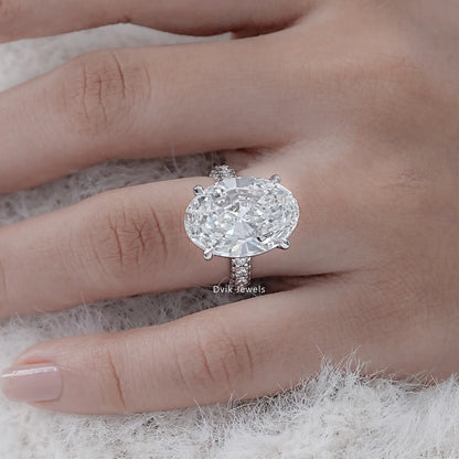 10 CT Oval Cut Lab Diamond Three Row Engagement Ring