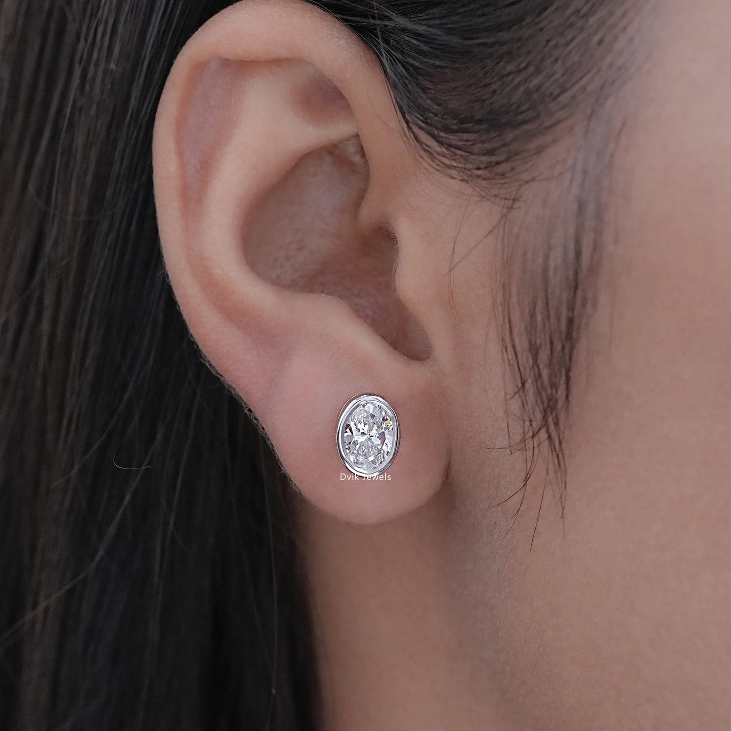 Oval Cut Lab Diamond Bezel Set Stud Earrings
