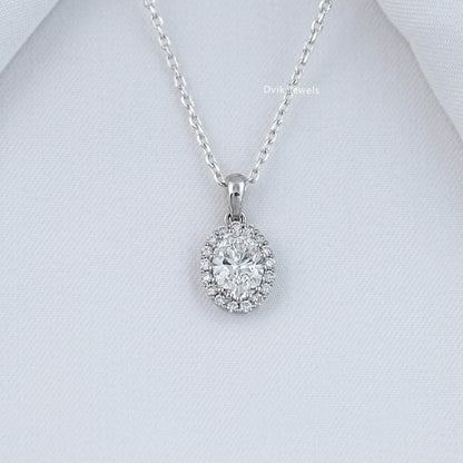Oval Cut Halo Diamond Pendant