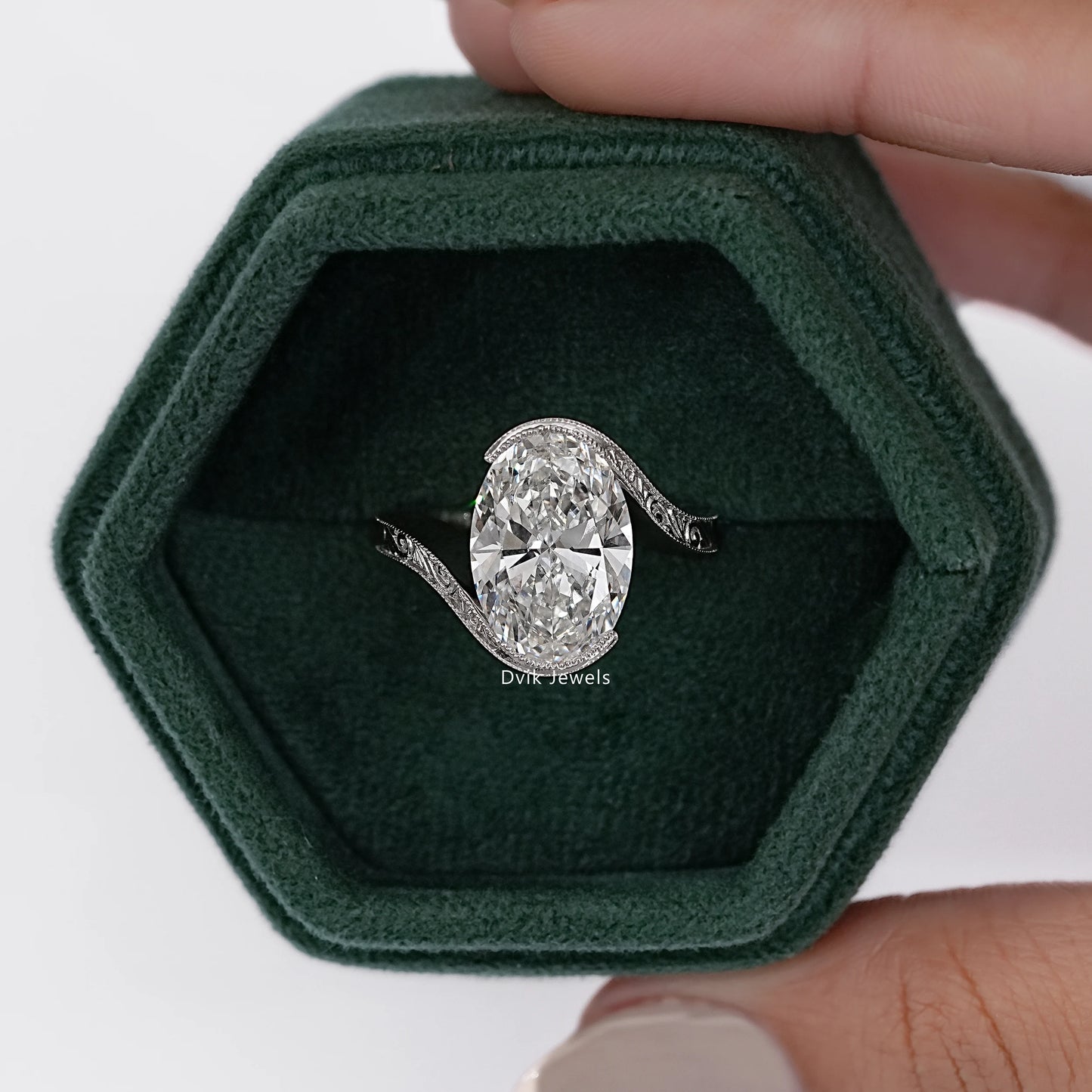 Oval Cut Diamond Filigree Bypass Ring
