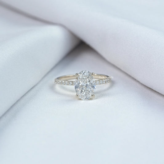 Oval Cut Lab Diamond Solitaire Accent Engagement Ring