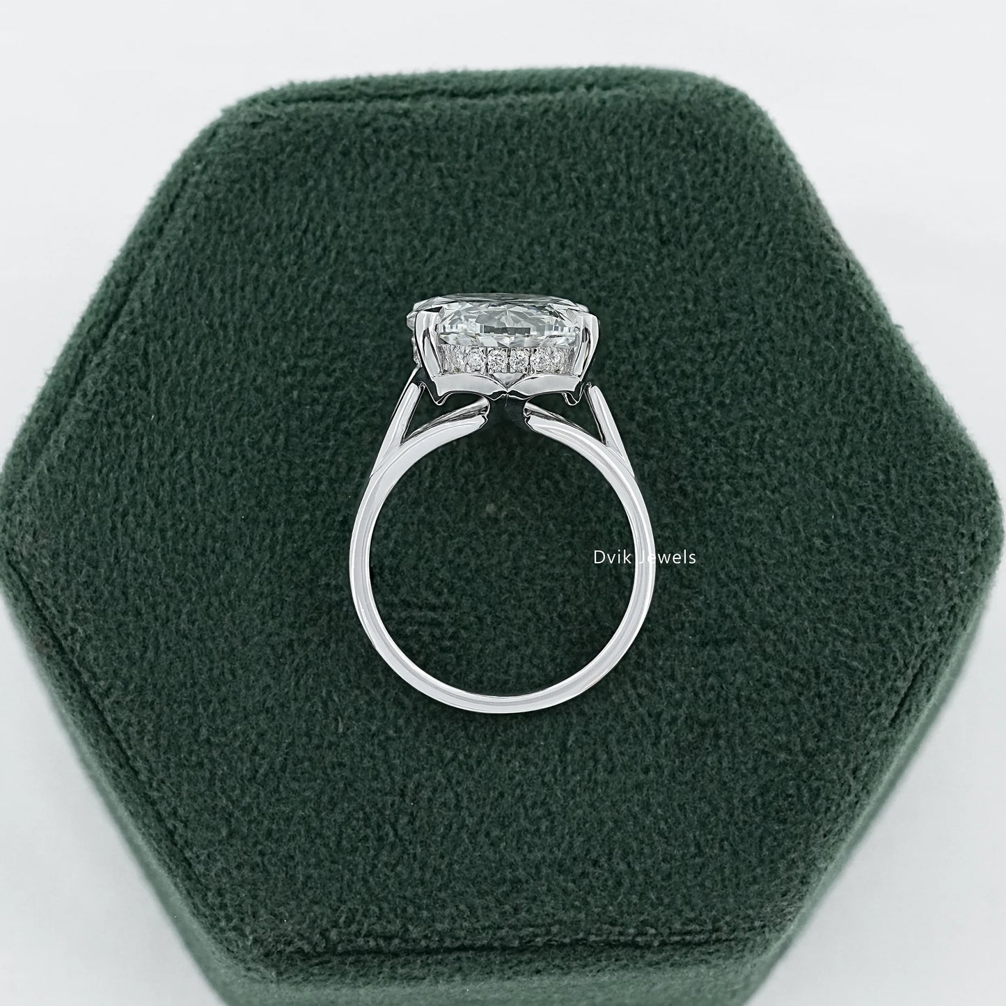 Hidden Halo Oval Diamond Split Shank Ring