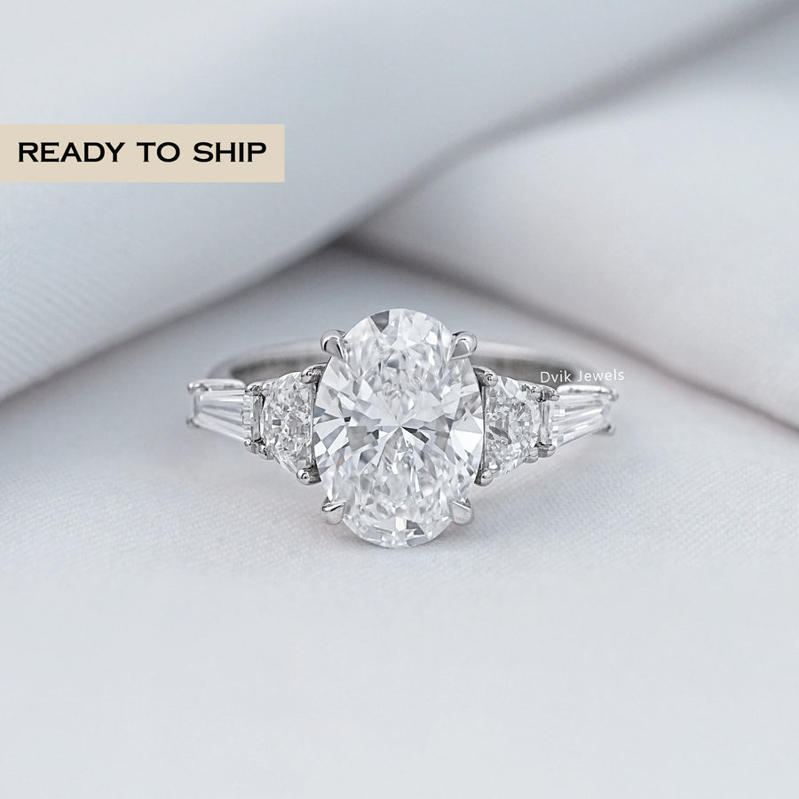 Oval & Tapper Baguette Cut Lab Grown Five Stone Ring