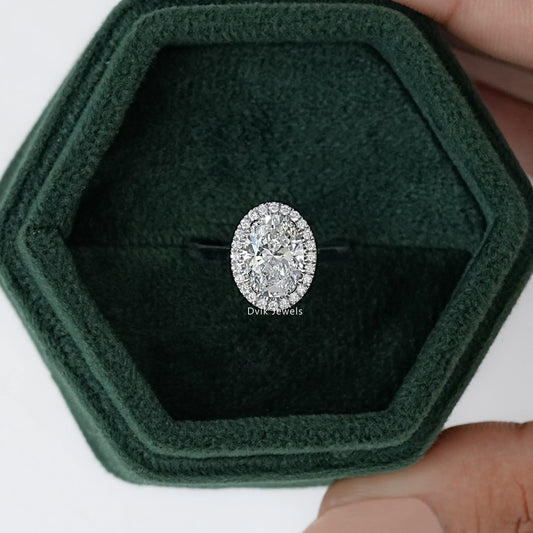Classic Halo Style Oval Lab Diamond Ring