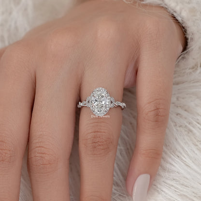 Oval Cut Accent Diamond Twisted Halo Ring