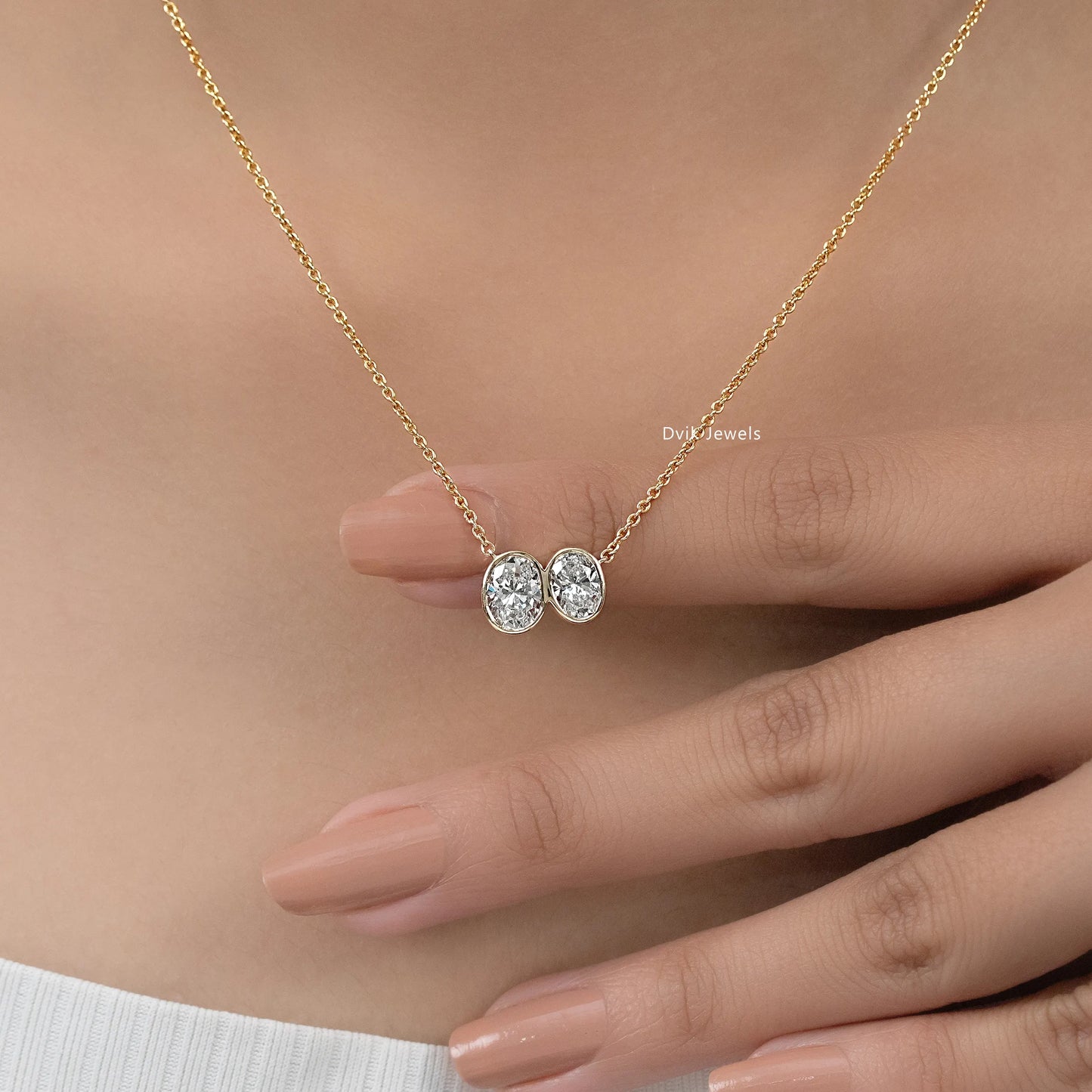 Double Oval Cut Lab Diamond Bezel Set Pendant Pendant