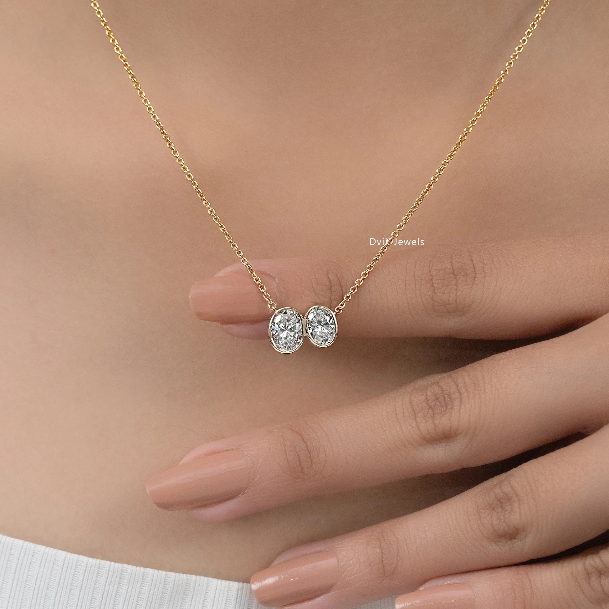 Double Oval Cut Lab Diamond Bezel Set Pendant Pendant