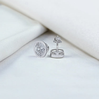 Oval Cut Lab Diamond Bezel Set Stud Earrings