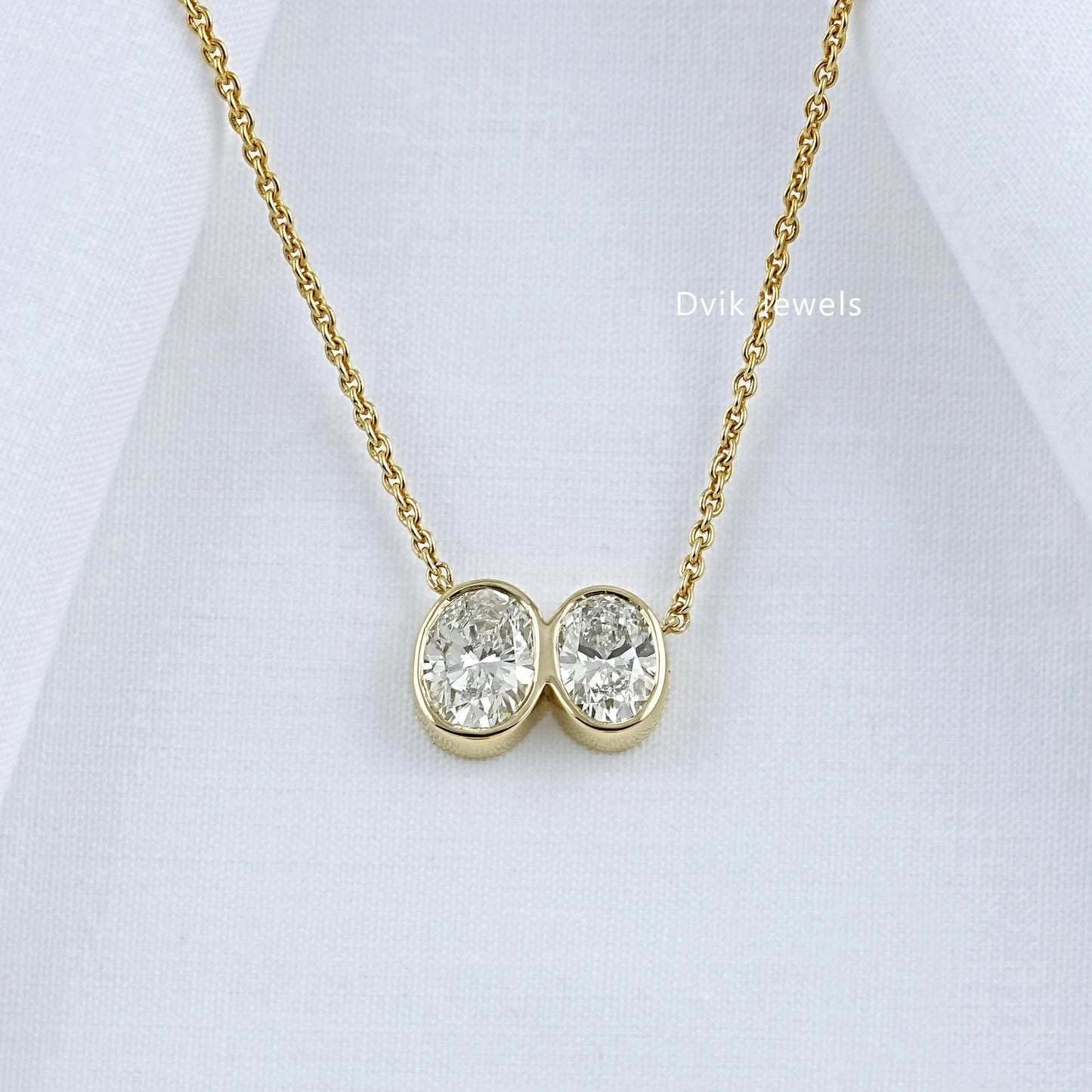 Double Oval Cut Lab Diamond Bezel Set Pendant Pendant