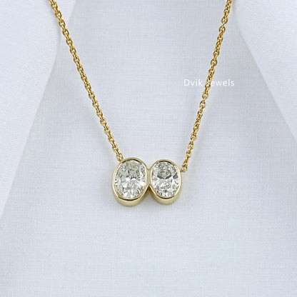 Double Oval Cut Lab Diamond Bezel Set Pendant Pendant