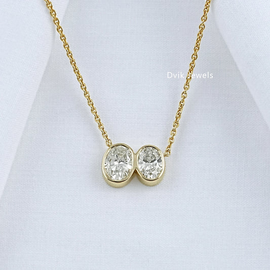 Double Oval Cut Lab Diamond Bezel Set Pendant Pendant