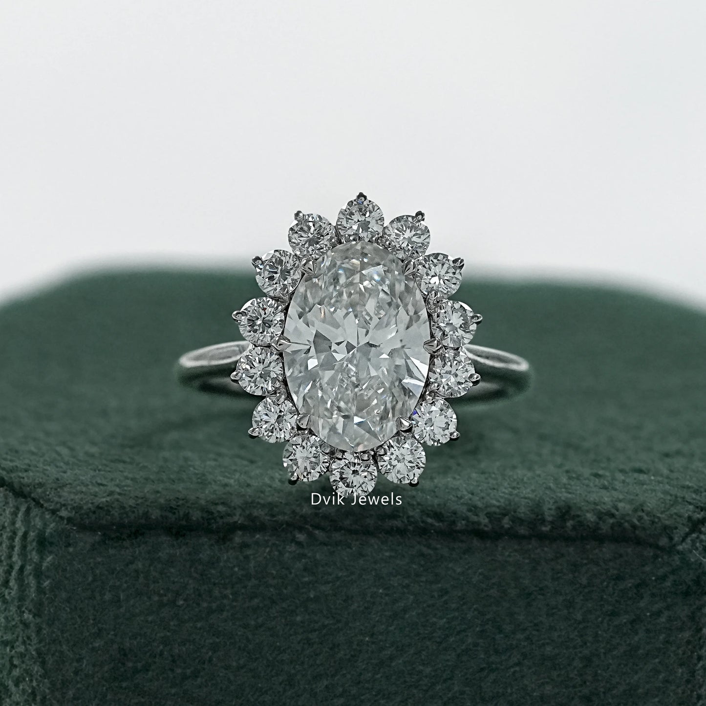 Oval halo engagement rings with floral halo engagement ring front view