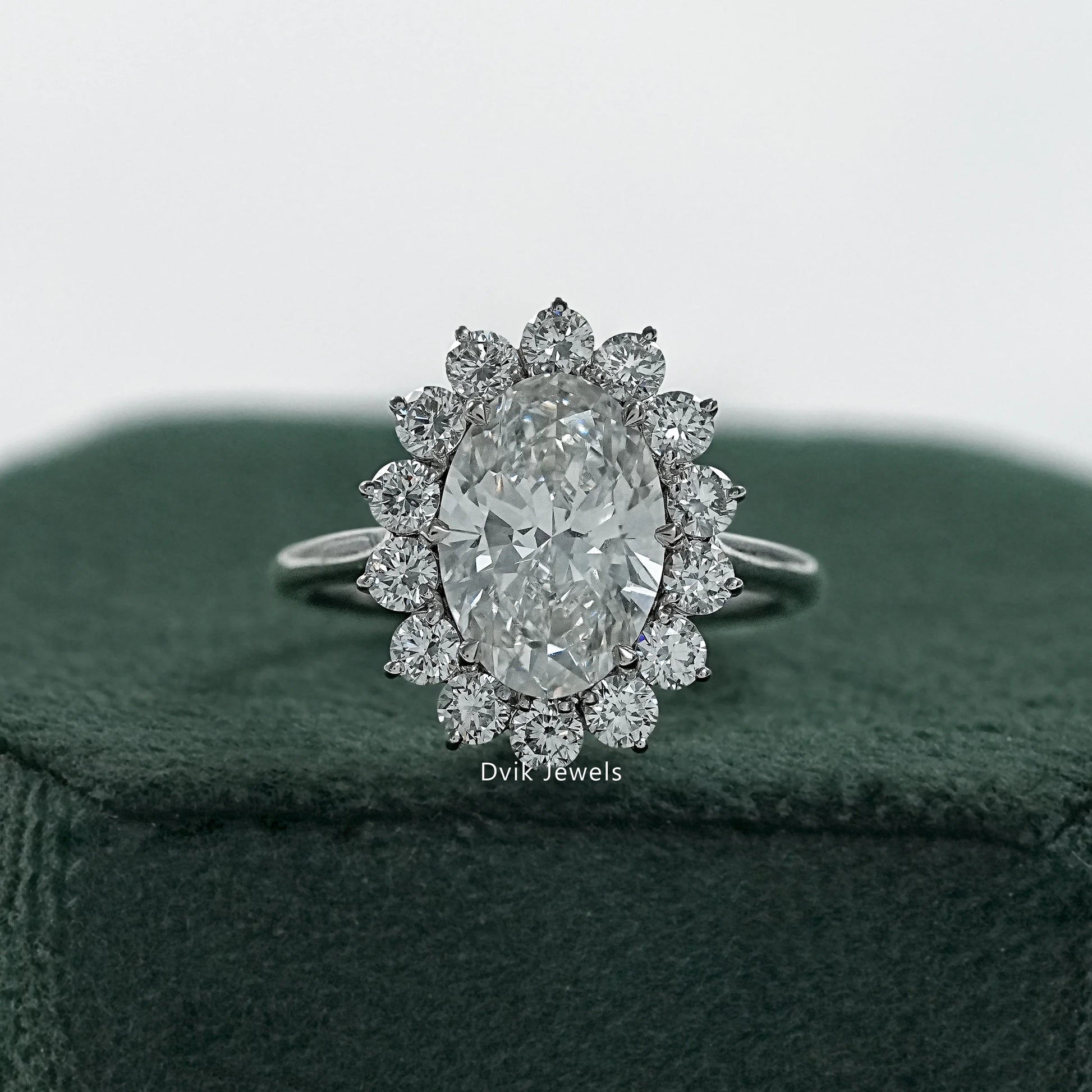 Oval halo engagement rings with floral halo engagement ring front view