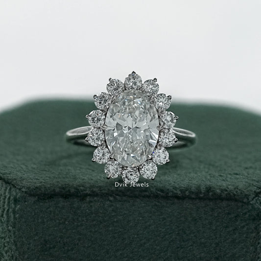 Oval halo engagement rings with floral halo engagement ring front view