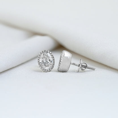 Lab Grown Oval Cut Diamond Milgrain Set Earrings