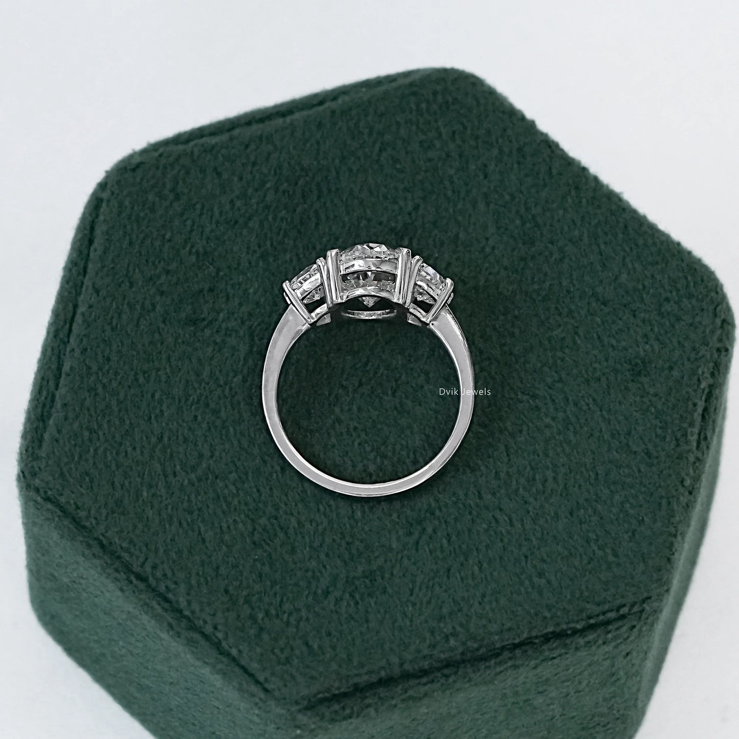 Oval And Half Moon Lab Diamond Three Stone Ring Ring