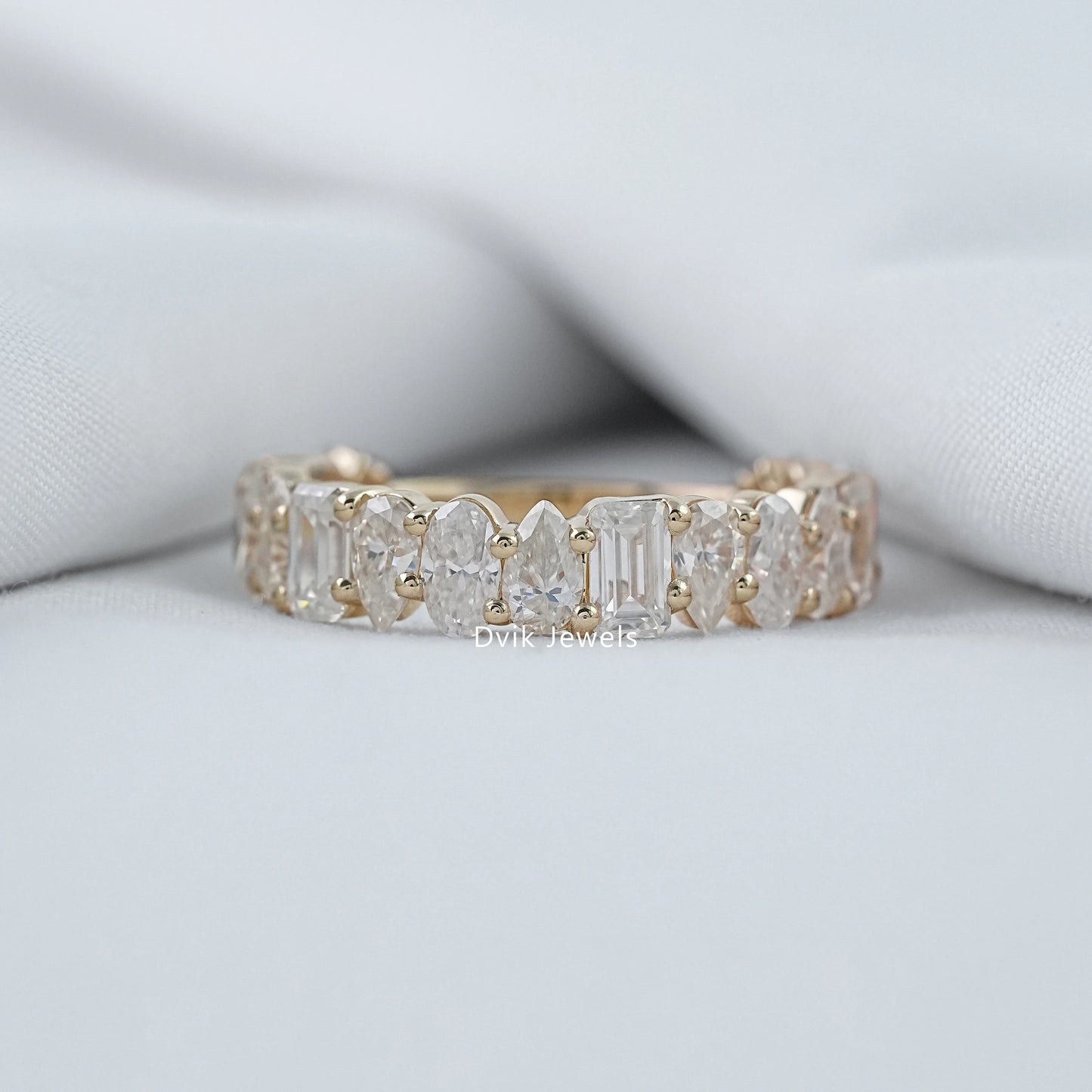 Mixed cut lab diamond half eternity band by Dvik Jewels