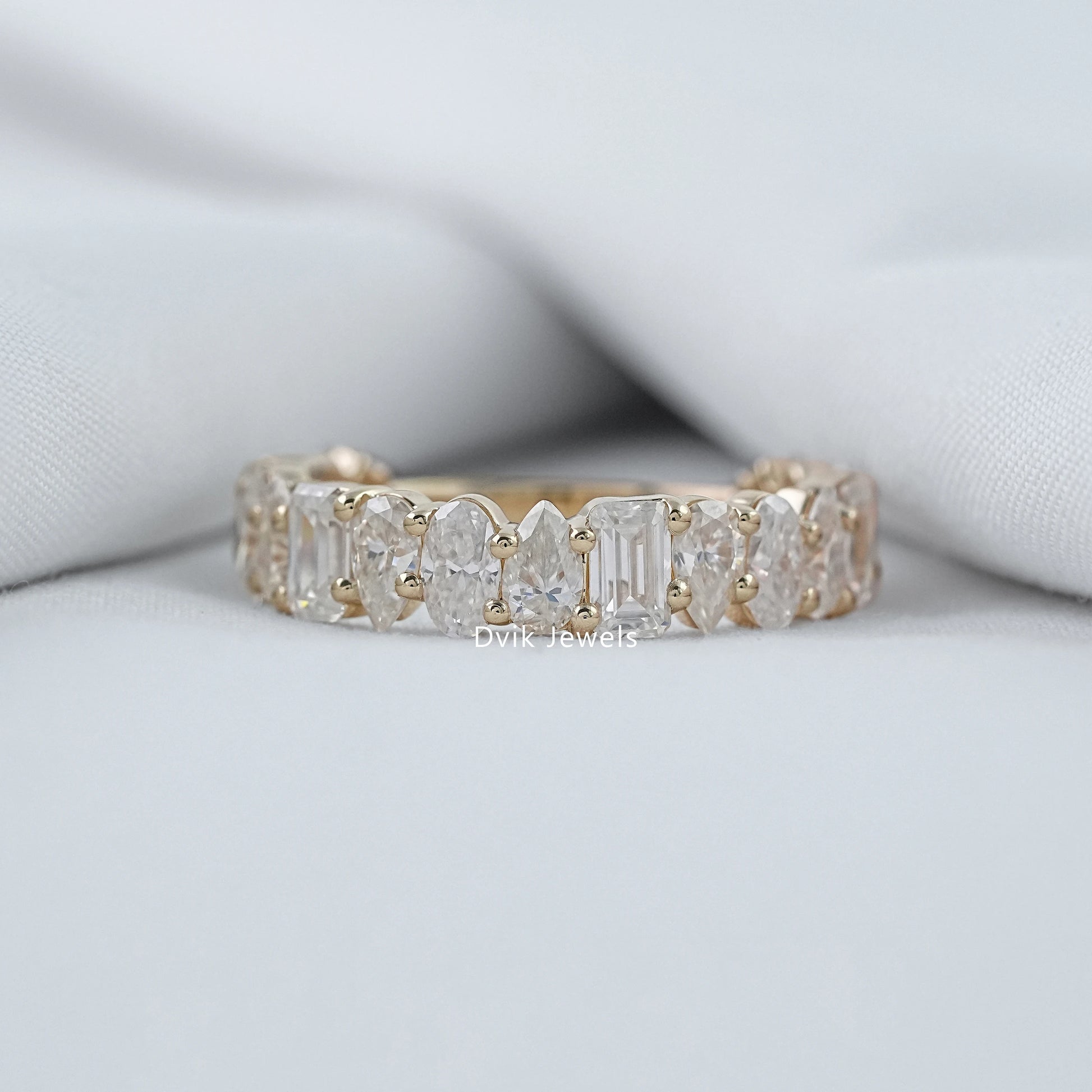 Mixed cut lab diamond half eternity band by Dvik Jewels