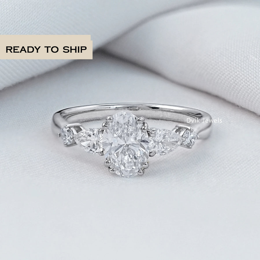 Oval Cut Lab Diamond Five Stone Engagement Ring