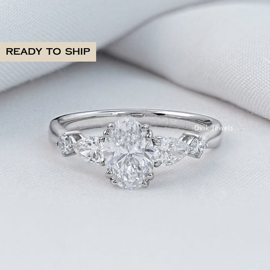 Oval Cut Lab Diamond Five Stone Engagement Ring Ring