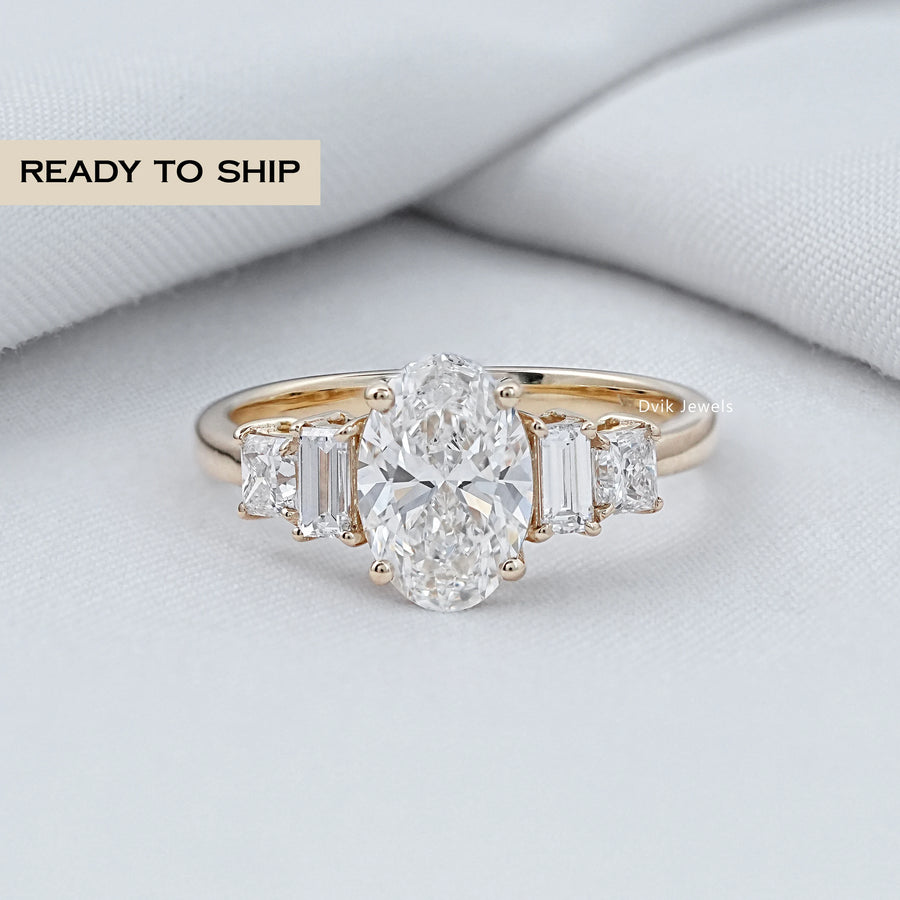Lab Diamond Five Stone Ring - Oval Shape