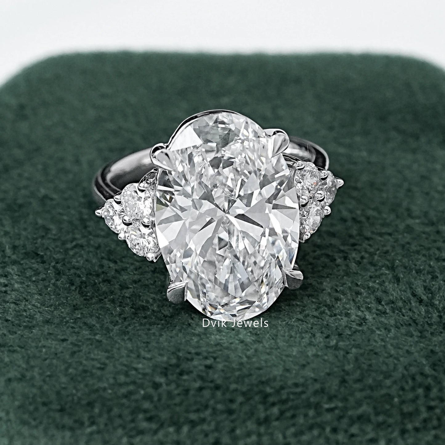 Oval Shape Lab Diamond  Accent  Engagement  Ring