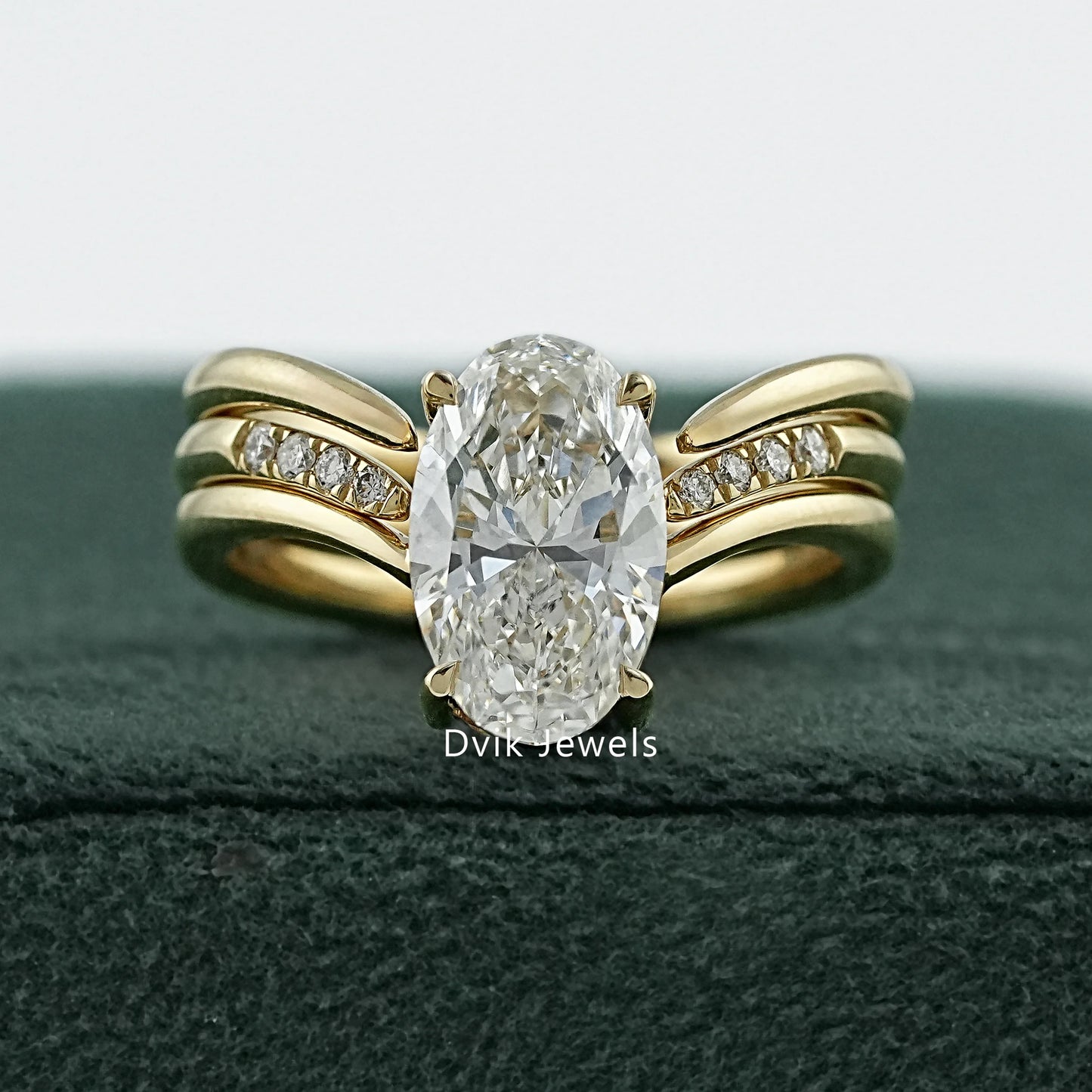 Oval Cut Lab Diamond Double Band Bridal Ring Set Bridal Ring Set
