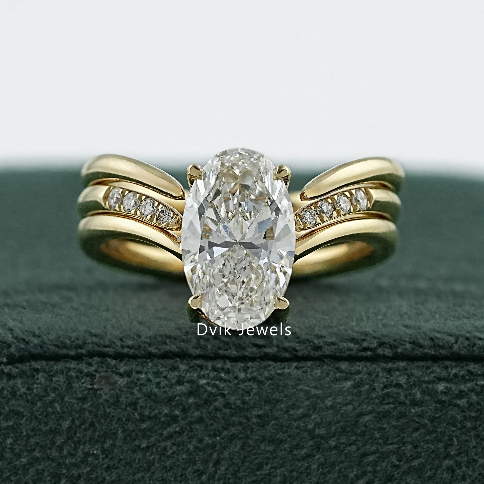 Oval Cut Lab Diamond Double Band Bridal Ring Set Bridal Ring Set