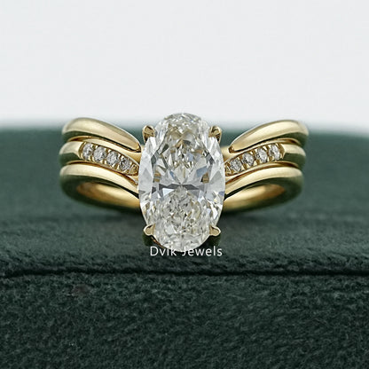 Oval Cut Lab Diamond Double Band Bridal Ring Set Bridal Ring Set