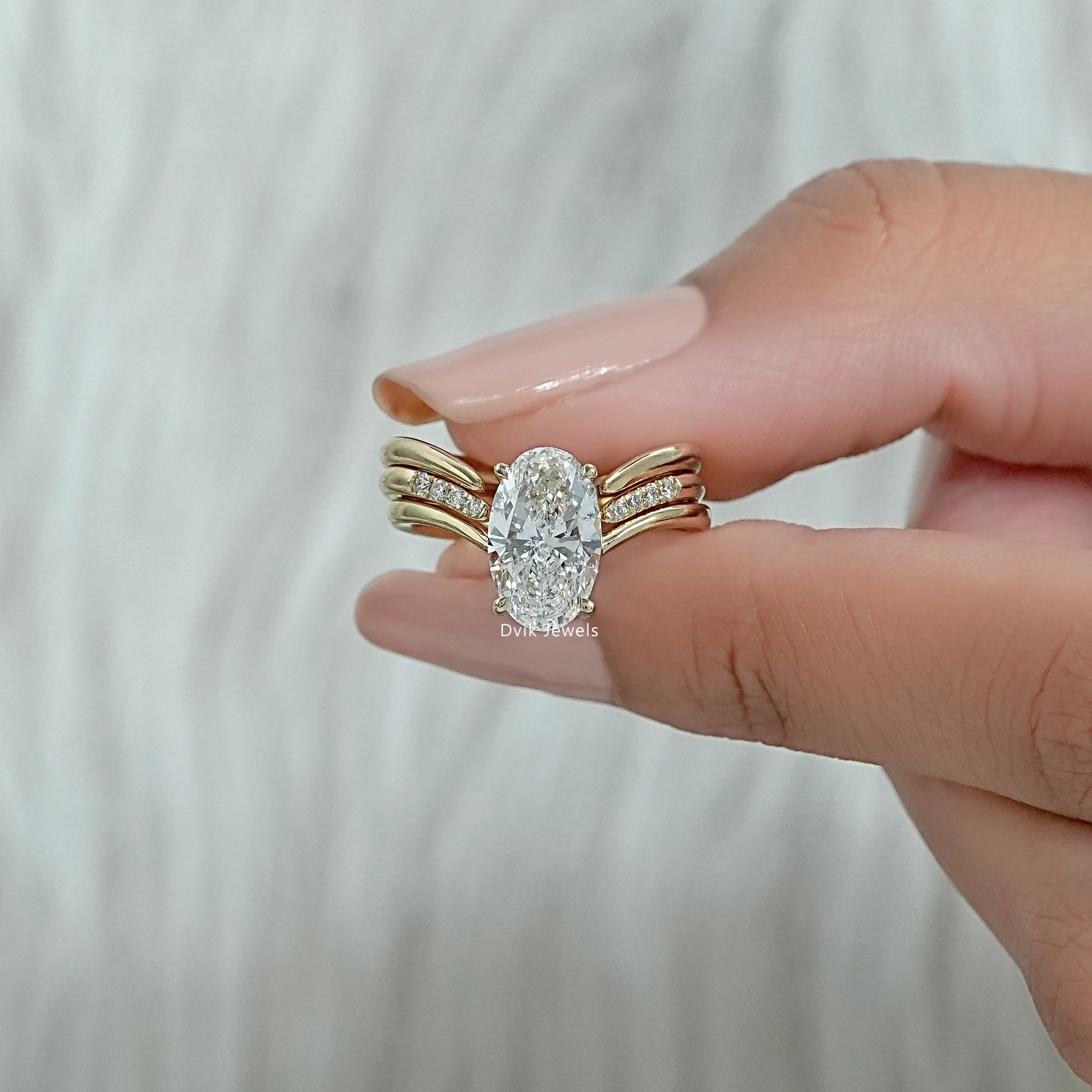 Oval Cut Lab Diamond Double Band Bridal Ring Set Bridal Ring Set