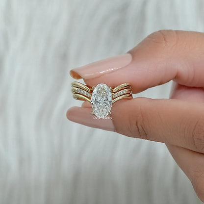Oval Cut Lab Diamond Double Band Bridal Ring Set Bridal Ring Set