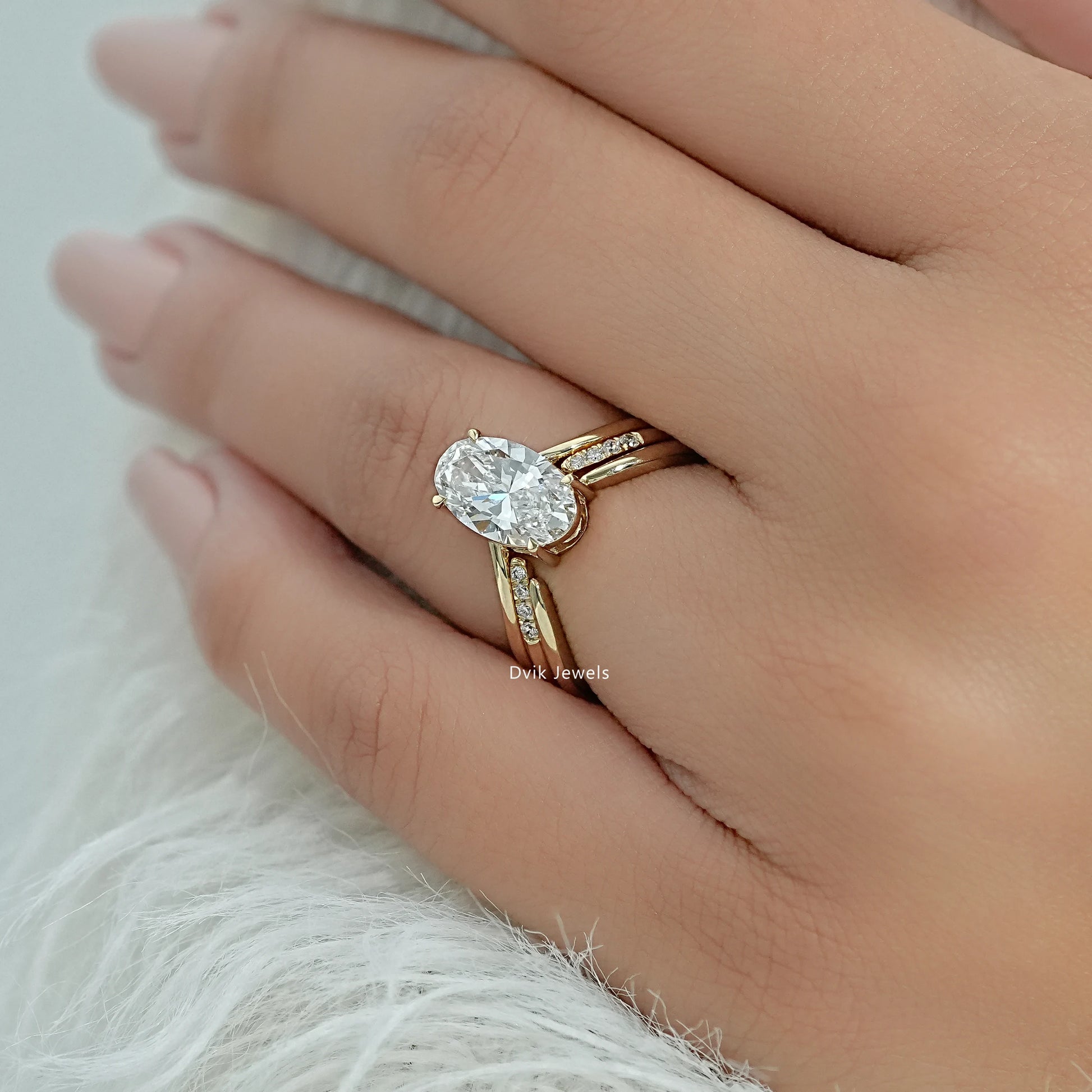 Oval Cut Lab Diamond Double Band Bridal Ring Set Bridal Ring Set