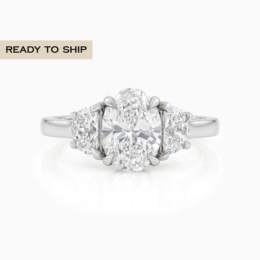 Oval And Half Moon Diamond Three Stone Ring