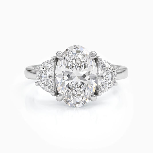 Oval And Half Moon Lab Diamond Three Stone Ring