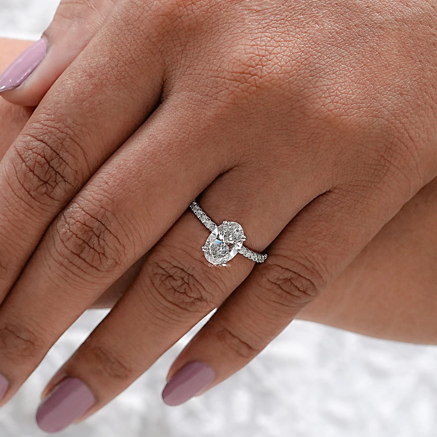 Oval Cut Lab Diamond Solitaire Accent Ring