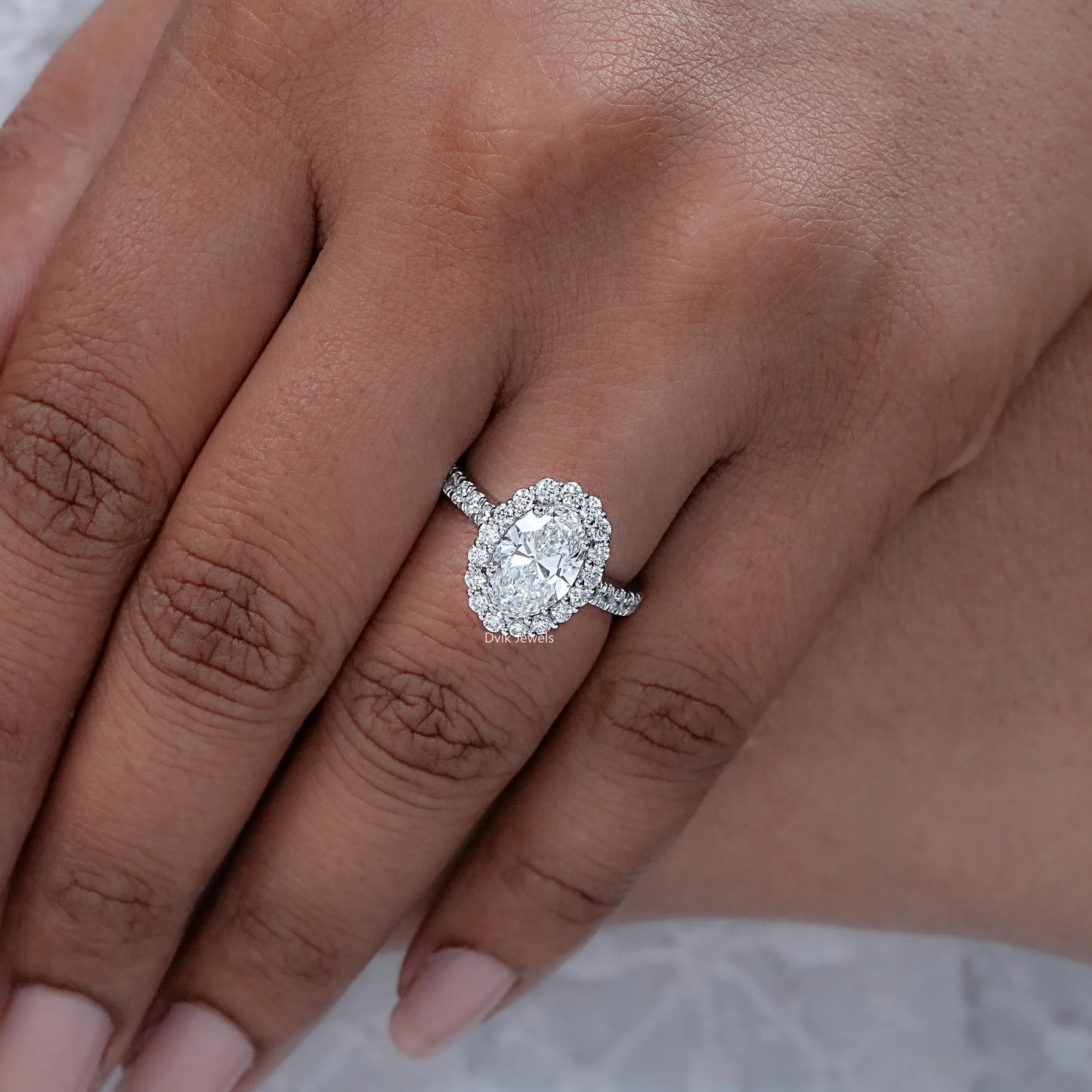 Oval Lab Diamond Halo With Accent Engagement Ring