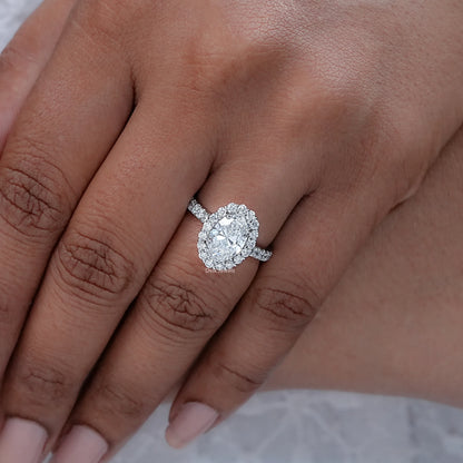 Oval Lab Diamond Halo With Accent Engagement Ring