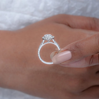 Oval Lab Diamond Halo With Accent Engagement Ring