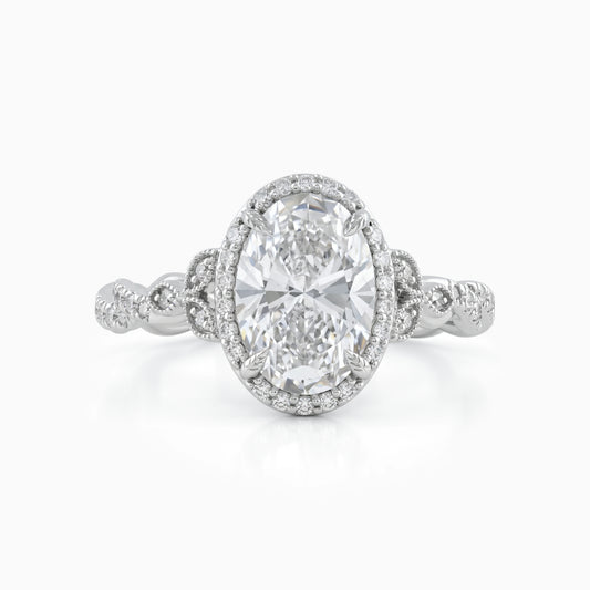 Oval Cut Accent Diamond Twisted Halo Ring