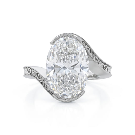 Oval Cut Diamond Filigree Bypass Ring