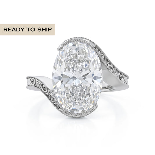 Oval Cut Diamond Milgrain Bypass Ring