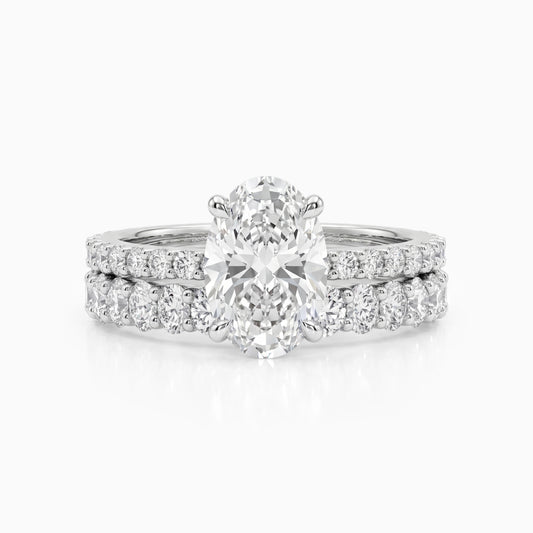 Oval Cut Diamond Solitaire Accent Ring Set Bridal Ring Set