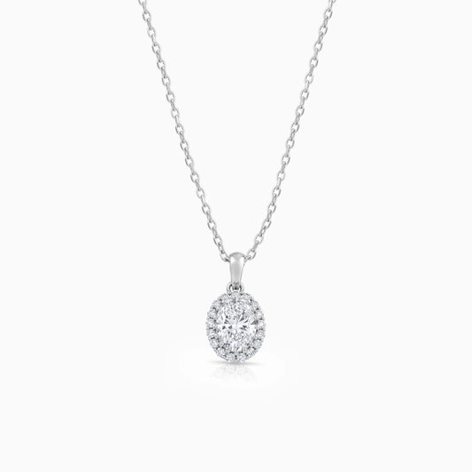 Oval Cut Halo Diamond Pendant Necklace