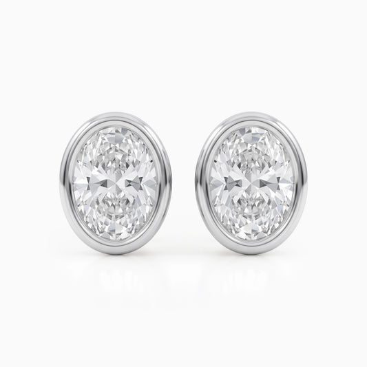 Oval Cut Lab Diamond Bezel Set Stud Earrings